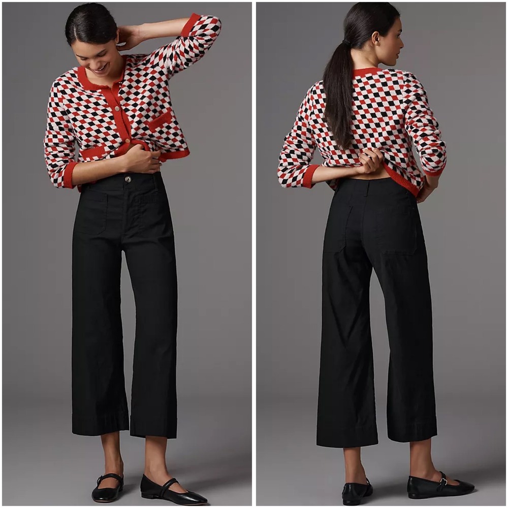 Anthropologie Maeve Colette Magic Fabric Wide Leg Pants Black Crop Trousers 27